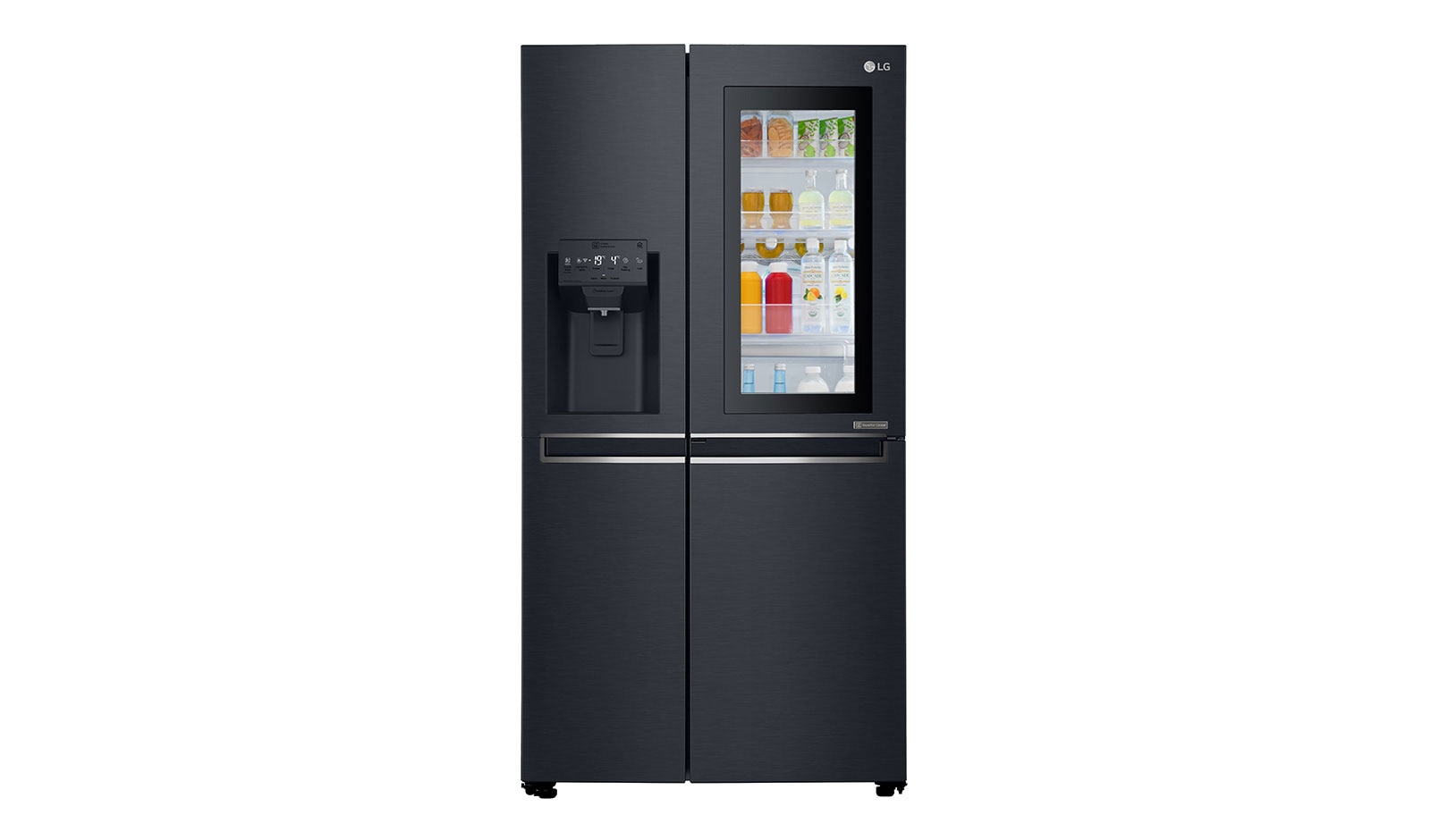 Vy framifrån av 625L InstaView Door in Door™ Side by Side (Matte Black) - Energiklass F, Vatten/is utan röranslutning, Smart Diagnosis™ med Wi-Fi GSX961MTAZ