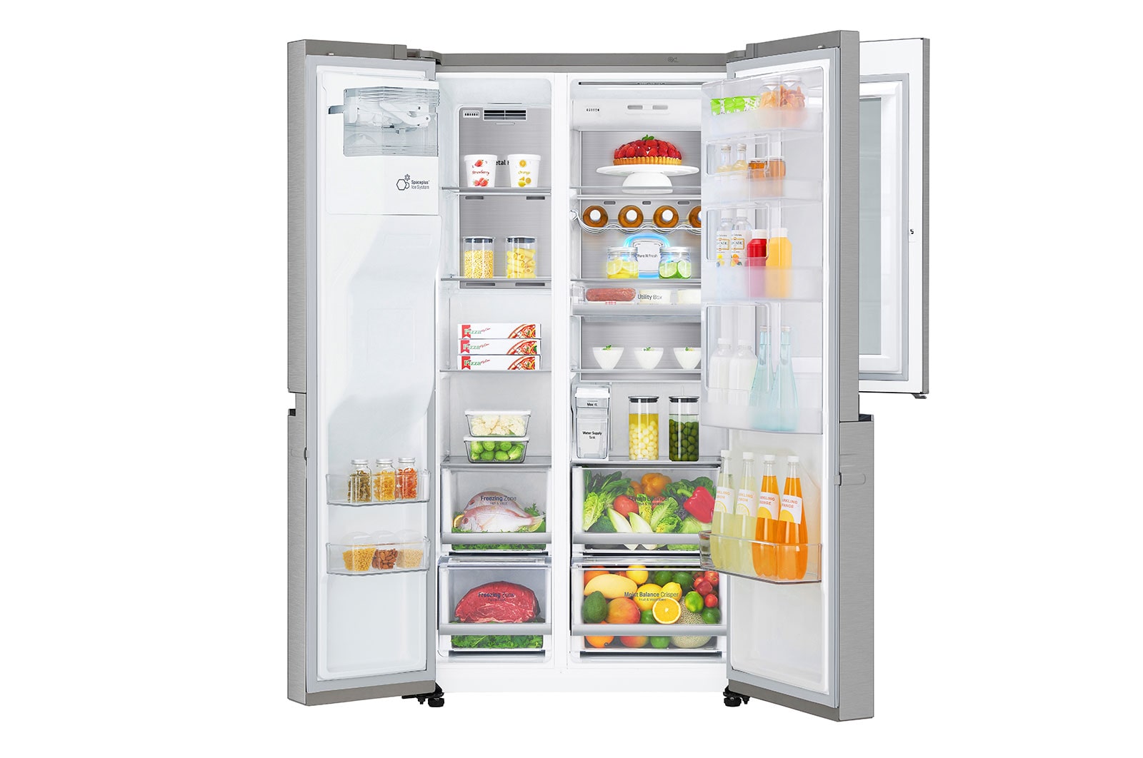 LG 625L InstaView Door in Door™ Side by Side (Noble Steel) - Energiklass E, Vatten/is utan röranslutning, Smart Diagnosis™ med Wi-Fi, GSX961NECE