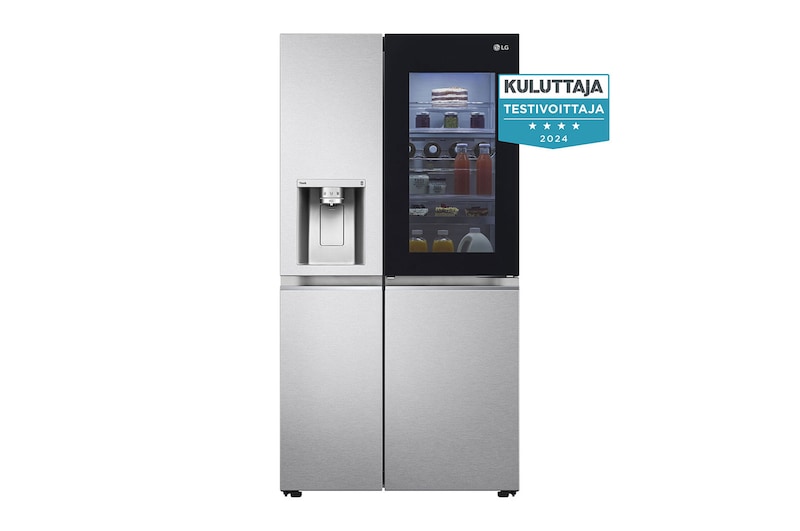 Vy framifrån av 635L InstaView Door in Door™ Side by Side (Metal Sorbet), Energiklass E, Vatten/is utan röranslutning, Smart Diagnosis™ med Wi-Fi, GSXV91MBAE