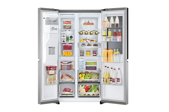 LG 635L InstaView Door in Door™ Side by Side (Metal Sorbet), Energiklass F, Vatten/is utan röranslutning, Smart Diagnosis™ med Wi-Fi, GSXV91MBAF