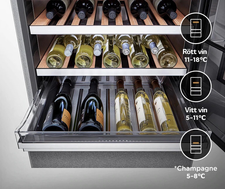 Olika viner placeras vid olika temperaturnivåer.