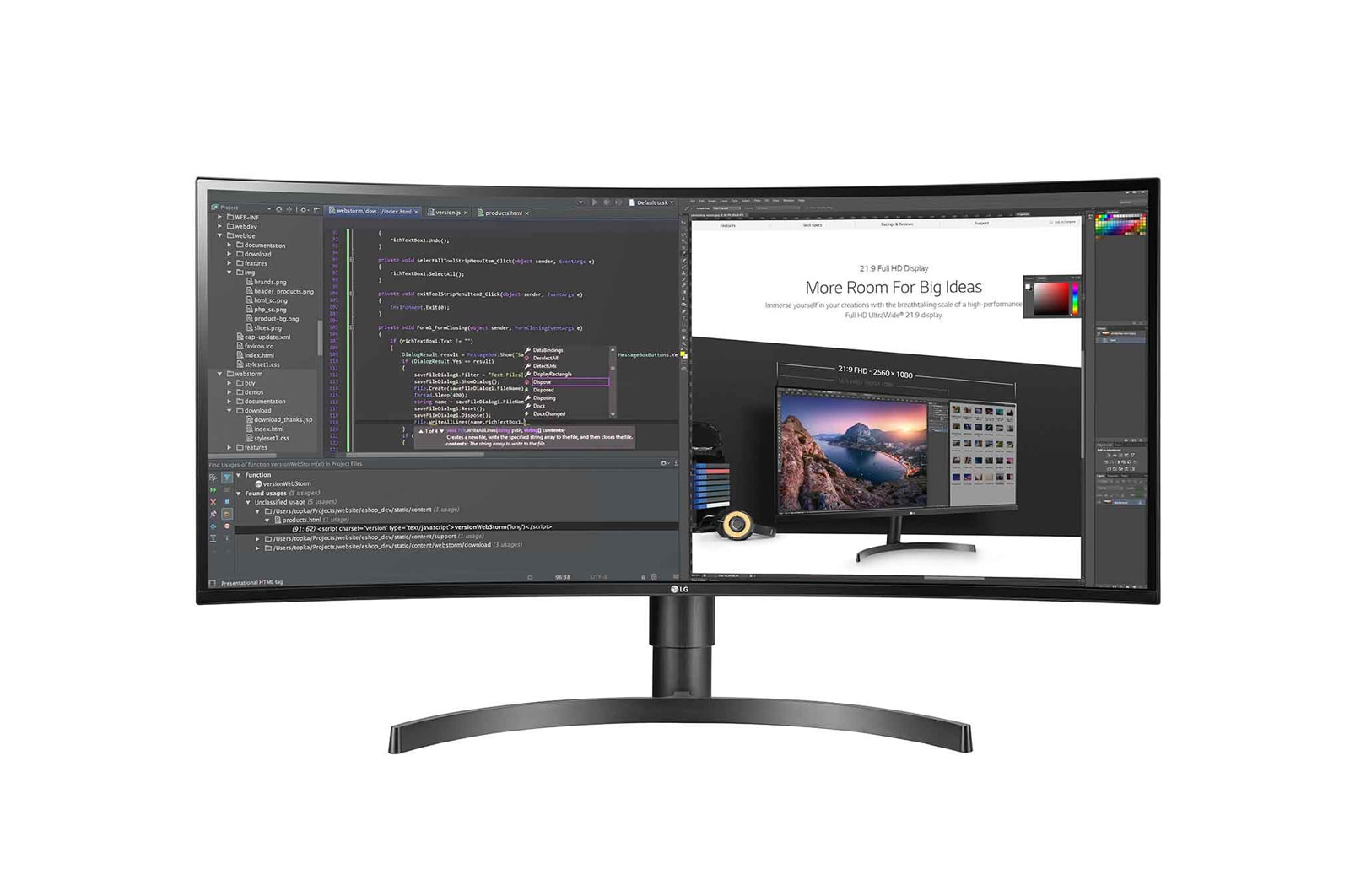 Vy framifrån av 34-tums Curved UltraWide™ QHD (3440 x 1440) IPS-skärm 34WL75C-B