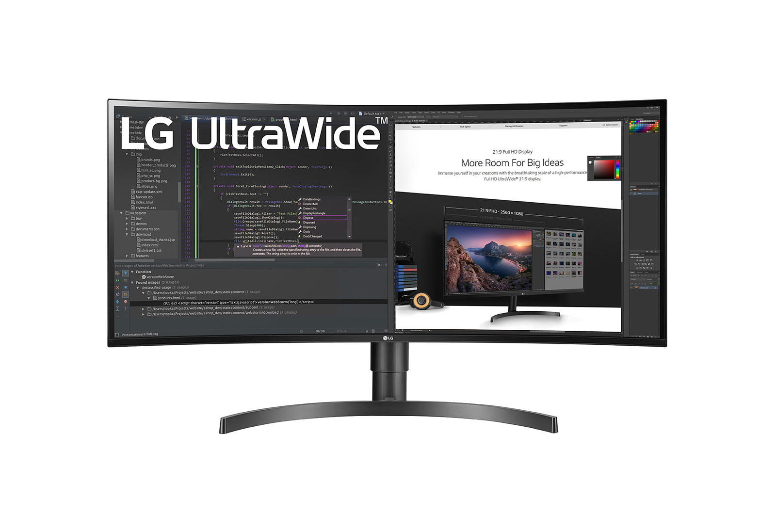 Vy framifrån av 34-tums Curved UltraWide™ QHD (3440 x 1440) IPS-skärm 34WN80C-B