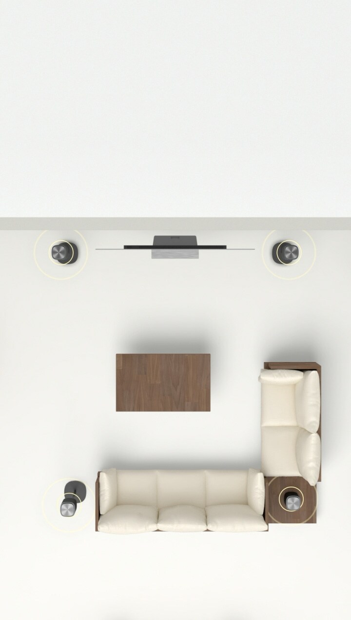 En video visar att Sound Suite kan placeras fritt för sina olika kombinationer