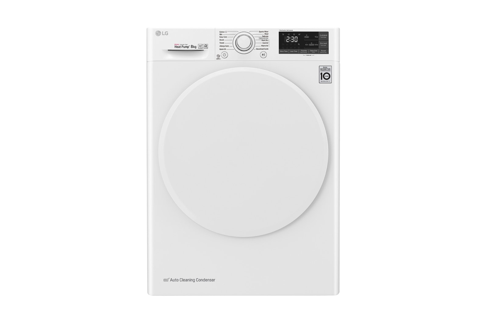 Vy framifrån av 8-kg DUAL Inverter Heat Pump™ -torktumlare med ™ Eco Hybrid™ och värmepumpsteknologi  RC80U2AV0W