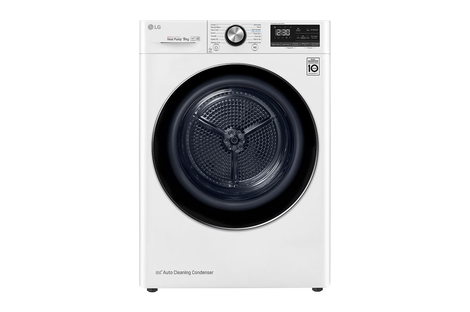 Vy framifrån av 9-kg DUAL Inverter Heat Pump™ -torktumlare med™ Eco Hybrid™ och värmepumpsteknologi  RV9DN9029