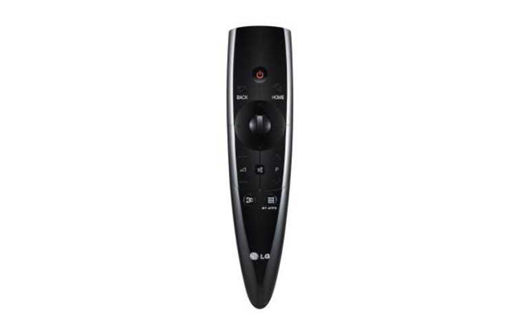 Vy framifrån av Magic Motion fjärrkontroll med skrollhjul för 2012 års LG Smart TV. AN-MR300