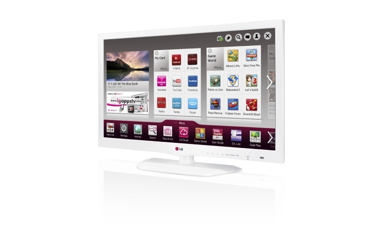 LG SMART LED TV. 0,9 GHz-processor och 1,25 GB RAM. Wi-Fi, DLNA och Magic Remote Ready. Trådstativ i vit design., 26LN460U