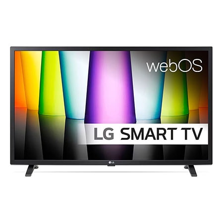 Vy framifrån av LG:s TV med full HD med inbäddad bild och produktlogotypen på