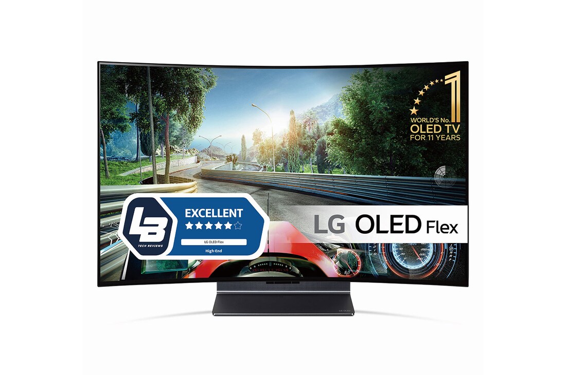 LG OLED Flex, Vänstervänd Flex sedd från 45-graders vinkel framifrån med en helt krökt skärm., 42LX3Q6LA