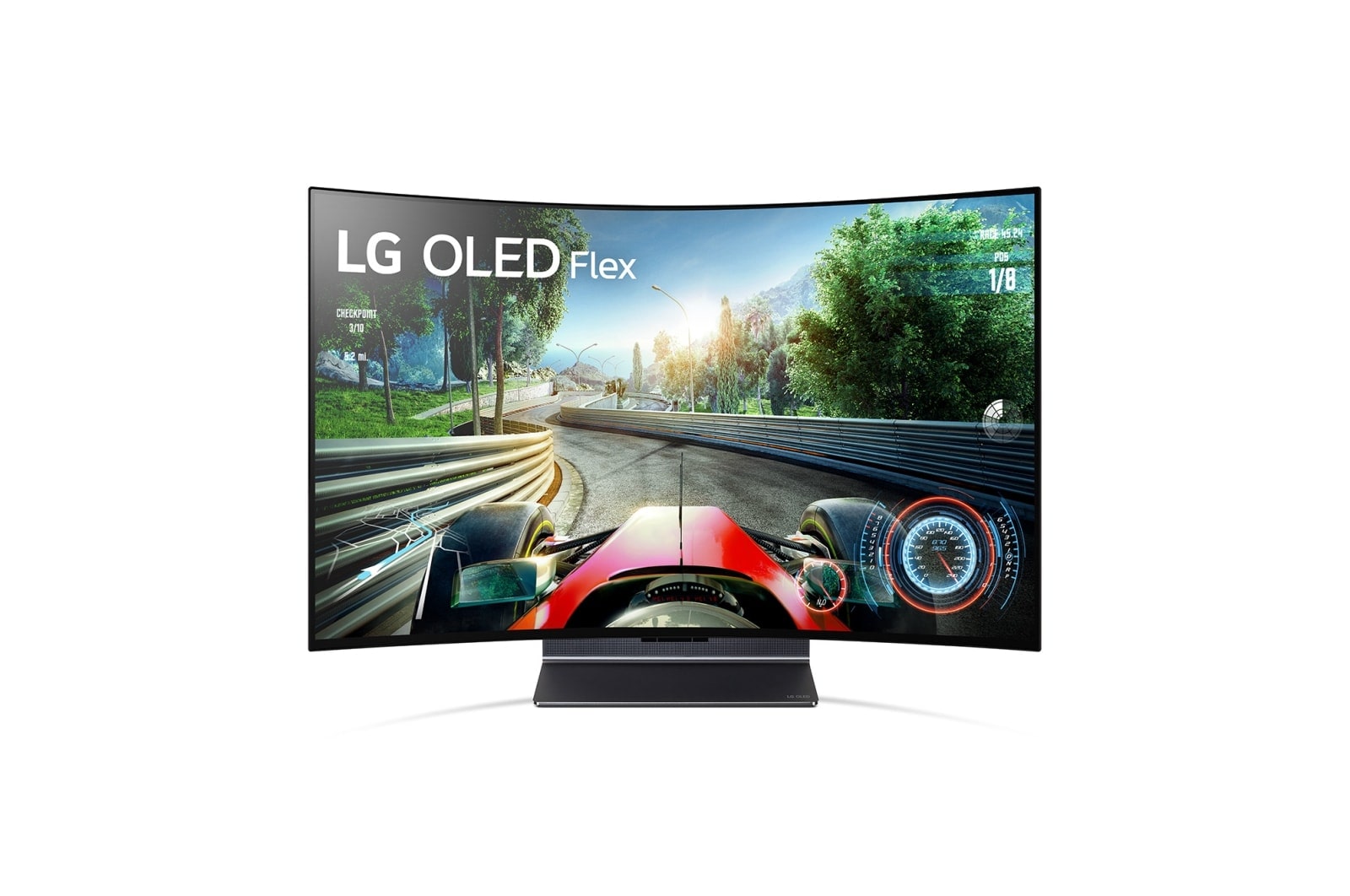 LG OLED Flex, Vänstervänd Flex sedd från 45-graders vinkel framifrån med en helt krökt skärm., 42LX3Q6LA