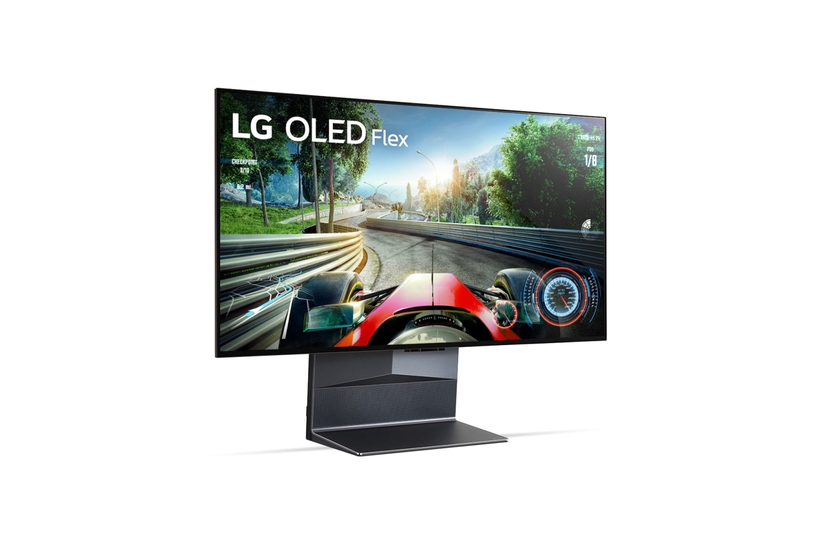 LG OLED Flex, Vänstervänd Flex sedd från 45-graders vinkel framifrån med en helt krökt skärm., 42LX3Q6LA