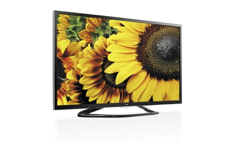 Vy framifrån av Svart 47 tums SMART TV med kantbelyst LED-skärm, 0,9 GHz dual core-processor och 1,25 GB RAM. Cinema 3D, Wi-Fi och DLNA. 47LA640V