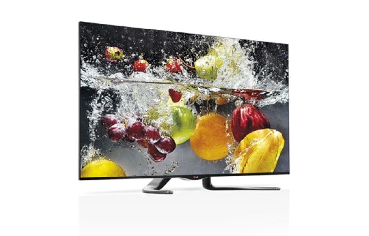 Vy framifrån av Specialdesigad 47 tums SMART TV i Cinema Screenserien med vita detaljer och Magic Remote. Kraftfull 1,2 GHz dual core-processor och hela 2 GB RAM. Cinema 3D, Wi-Fi och DLNA. 47LA790W