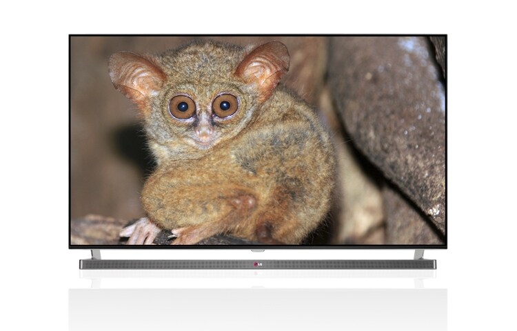Vy framifrån av Supersnabb 49 tums Premium Smart TV med tunna ramar och Magic Remote. Kraftfull 1,2 GHz dual core processor och 2GB RAM och inbyggd kamera. Cinema 3D, Wi-Fi och DLNA. 49LB870V