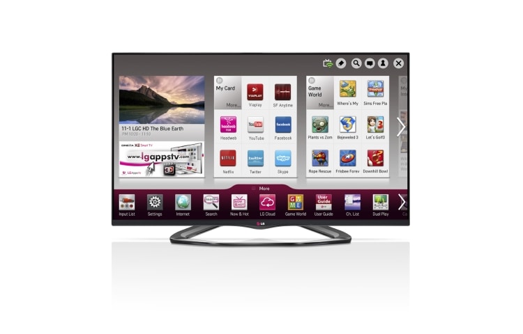 Vy framifrån av Svart 55 tumsSMART TV med Magc remote, 0,9 GHz dual core-processor och 1,25 GB RAM. Cinema 3D, Wi-Fi och DLNA.  55LA660V