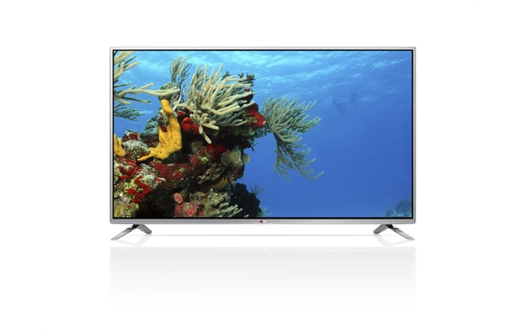 Vy framifrån av 70 tums SMART TV med bakbelyst LED-skärm, 0,9 GHz dual core-processor och 1,25 GB RAM. Cinema3D, Wi-Fi och DLNA.  70LB650V