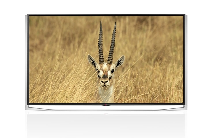 Vy framifrån av Premium LG ULTRA HD TV ger dig äkta biokänsla i vardagsrummet. Denna magnifika skärm har extremt hög bild- och ljudkvalitet. LG ULTRA HD tar bildkvalitet och skärpa till en helt ny nivå med fyra gånger högre bildupplösning än Full HD. Bilden är extremt tydlig och skarp – även på nära håll. 84UB980V