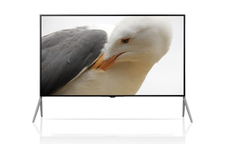 Vy framifrån av Premium LG ULTRA HD TV ger dig äkta biokänsla i vardagsrummet. Denna magnifika skärm har extremt hög bild- och ljudkvalitet. LG ULTRA HD tar bildkvalitet och skärpa till en helt ny nivå med fyra gånger högre bildupplösning än Full HD. Bilden är extremt tydlig och skarp – även på nära håll. 98UB980V