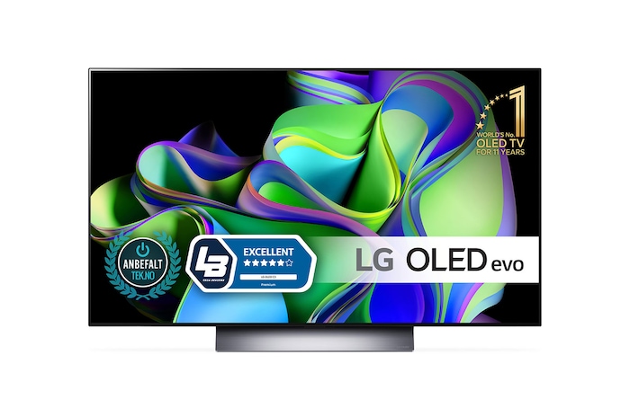 Vy framifrån med LG OLED och emblemet för 11 Years World No.1 OLED på skärmen.