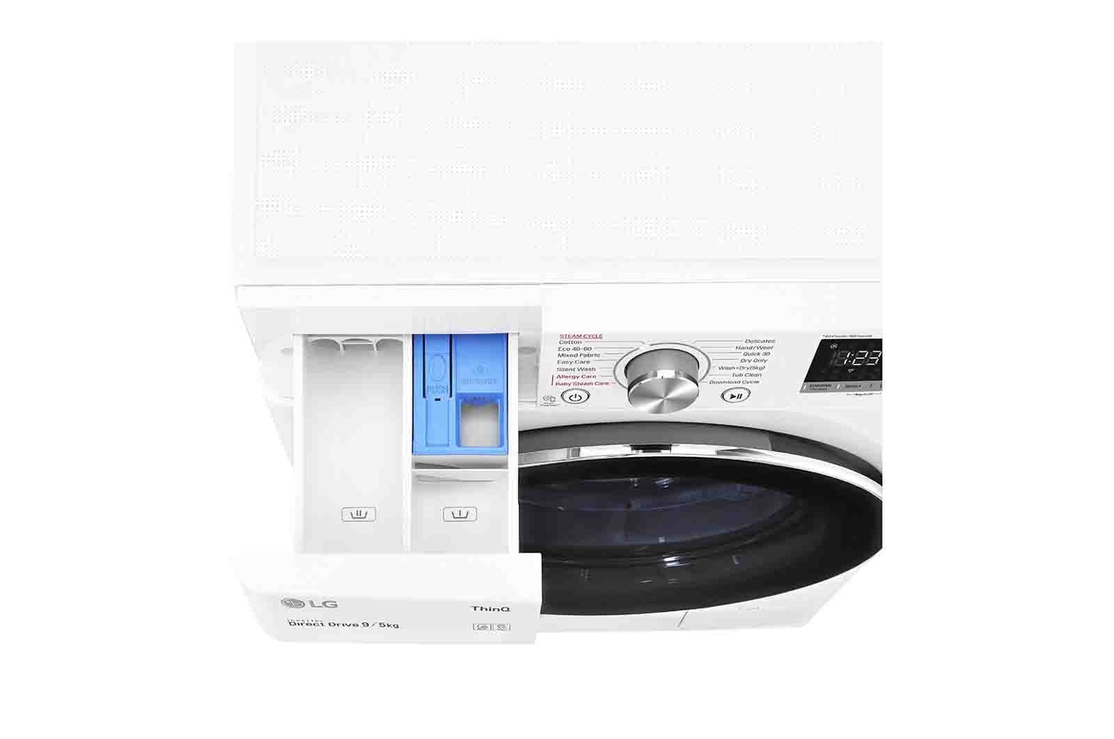 LG 9 kg / 5 kg Tvättmaskin/Torktumlare(Vit) - Steam, Energiklass E, AI DD™, Smart Diagnosis™ med Wi-Fi, CV40V5S2E