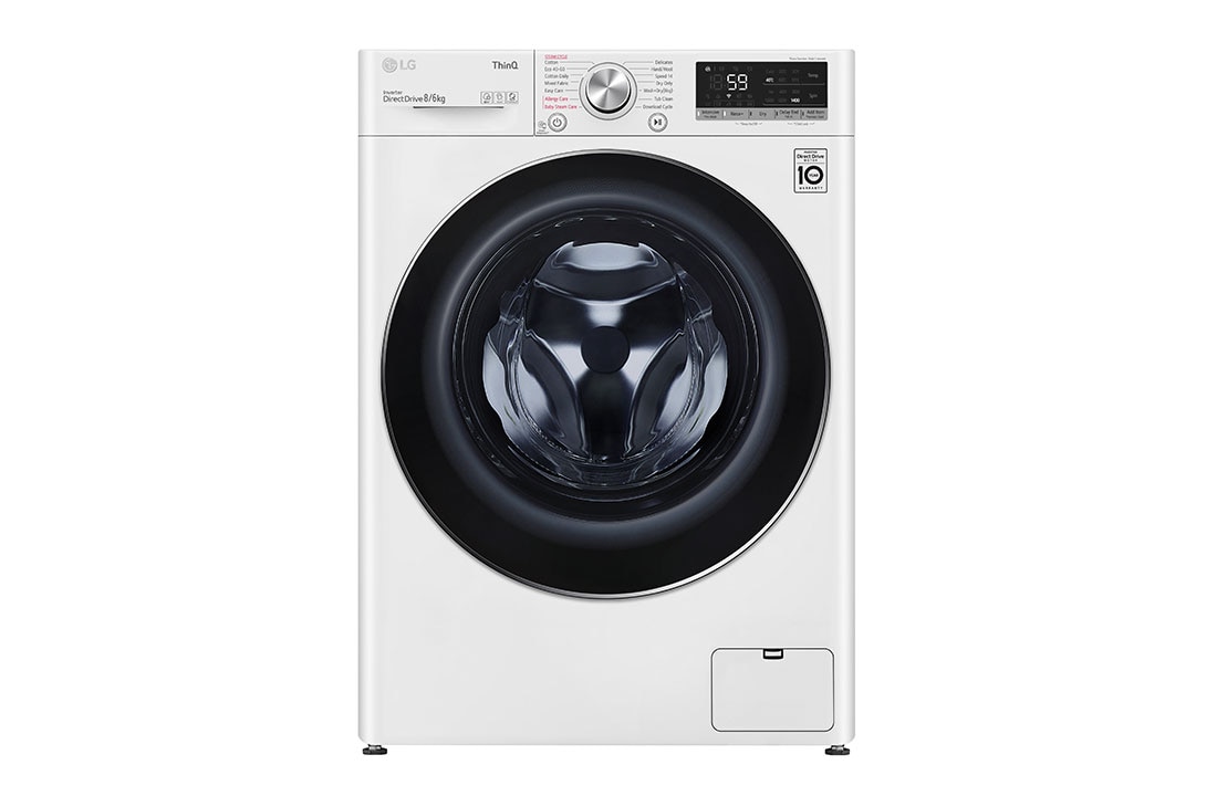 LG 8 kg / 6 kg Tvättmaskin/Torktumlare(Vit) - Steam, Energiklass E, AI DD™, Smart Diagnosis™ med Wi-Fi, CV50T6S2E