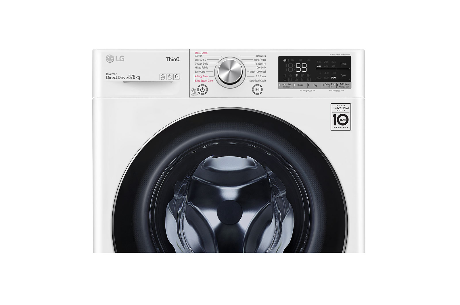 LG 8 kg / 6 kg Tvättmaskin/Torktumlare(Vit) - Steam, Energiklass E, AI DD™, Smart Diagnosis™ med Wi-Fi, CV50T6S2E