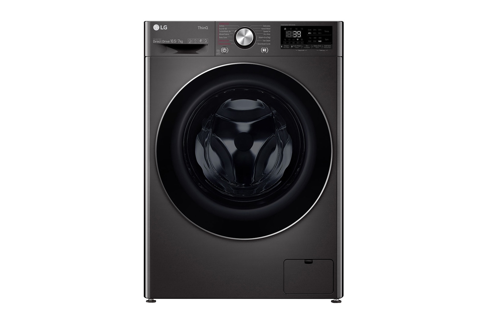 Vy framifrån av 10.5 kg / 7 kg Tvättmaskin/Torktumlare(Svart) - Steam, Energiklass E, TurboWash™360, AI DD™, Smart Diagnosis™ med Wi-Fi CV90J7S2BE