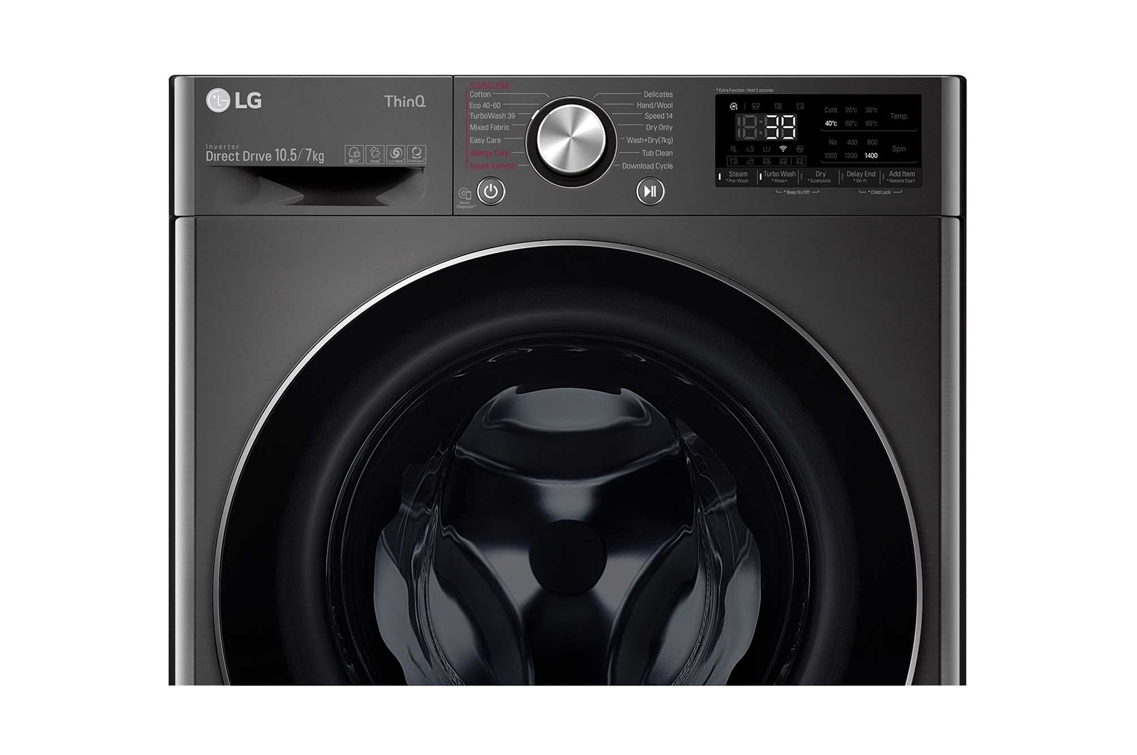 LG 10.5 kg / 7 kg Tvättmaskin/Torktumlare(Svart) - Steam, Energiklass E, TurboWash™360, AI DD™, Smart Diagnosis™ med Wi-Fi, CV90J7S2BE