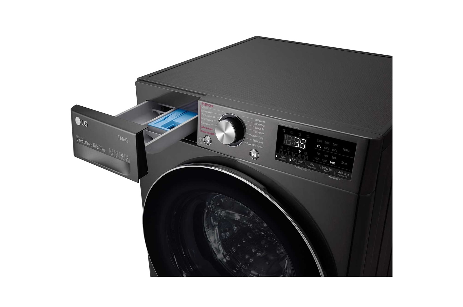 LG 10.5 kg / 7 kg Tvättmaskin/Torktumlare(Svart) - Steam, Energiklass E, TurboWash™360, AI DD™, Smart Diagnosis™ med Wi-Fi, CV90J7S2BE