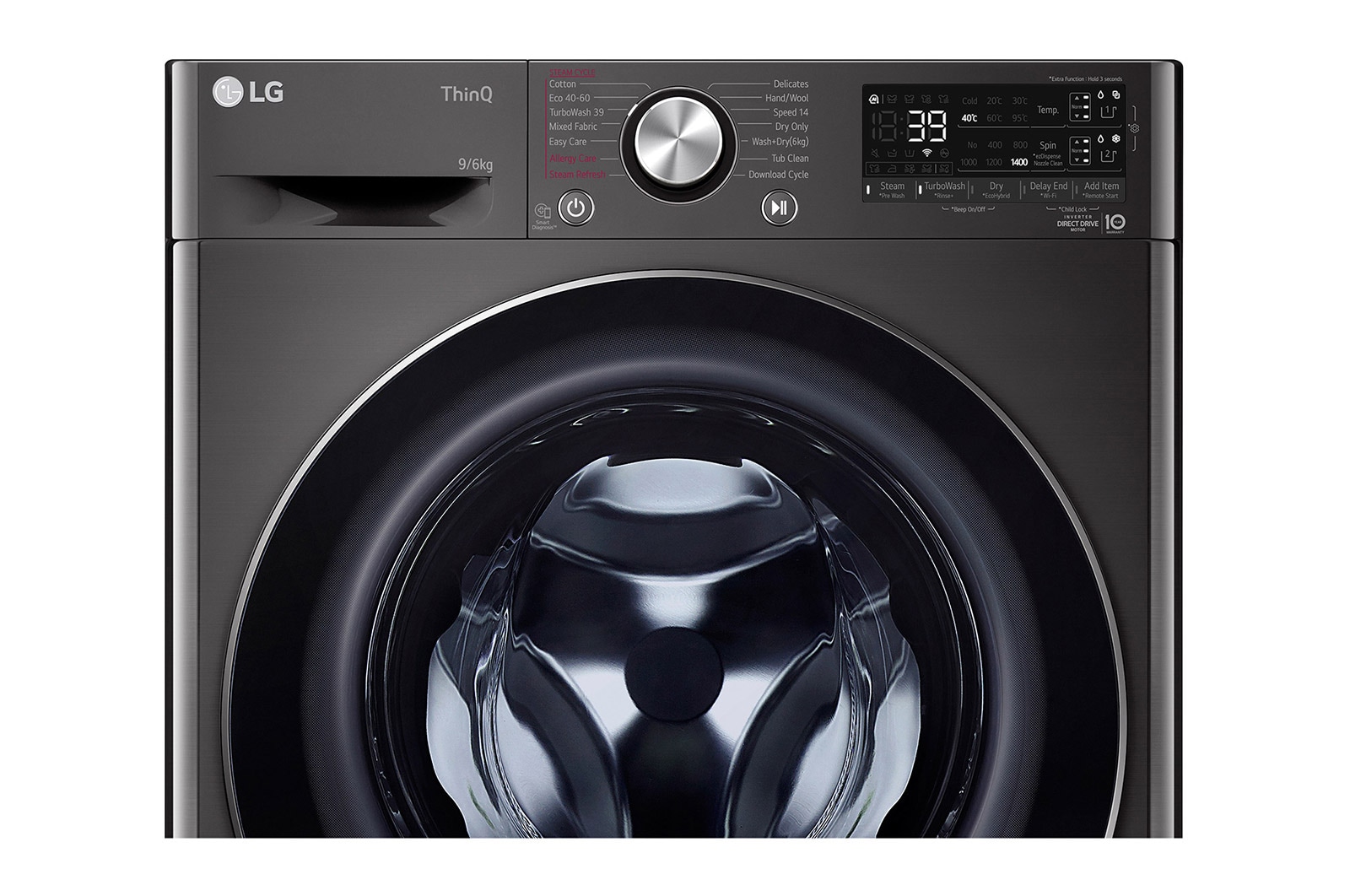 LG 9 kg / 6 kg Tvättmaskin/Torktumlare(Svart) - Auto Dose, Steam, Energiklass E, TurboWash™360, AI DD™, Smart Diagnosis™ med Wi-Fi, CV90V6S2BA