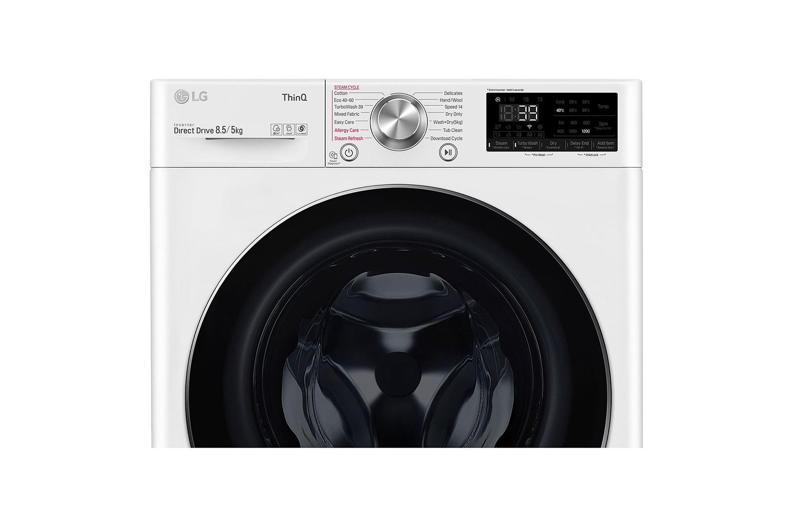 LG 8.5 kg / 5 kg Tvättmaskin/Torktumlare(Vit) - Steam+, Energiklass E, TurboWash™360, AI DD™, Smart Diagnosis™ med Wi-Fi, CV92T5S2SQE