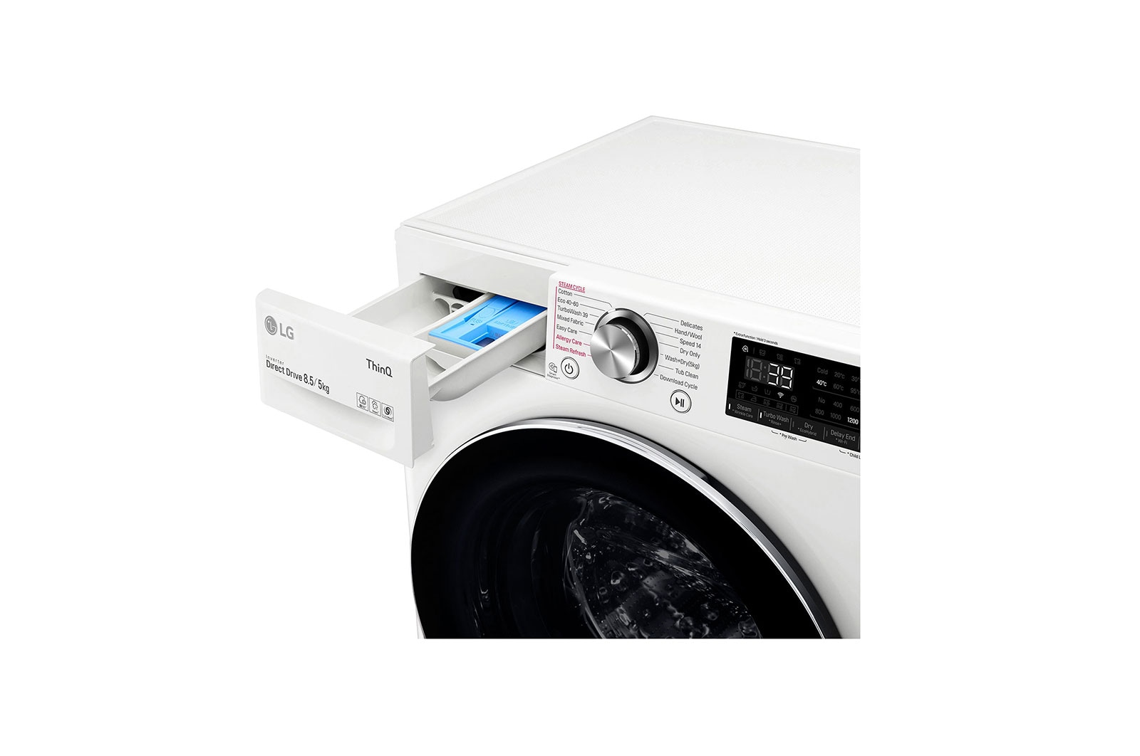 LG 8.5 kg / 5 kg Tvättmaskin/Torktumlare(Vit) - Steam+, Energiklass E, TurboWash™360, AI DD™, Smart Diagnosis™ med Wi-Fi, CV92T5S2SQE
