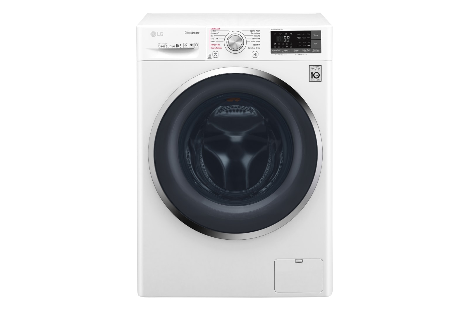 Vy framifrån av 1-10,5 kg TurboWash™ &amp; True Steam™, Wi-Fi, 6 Motion Direct Drive tvättmaskin F14AW0S2
