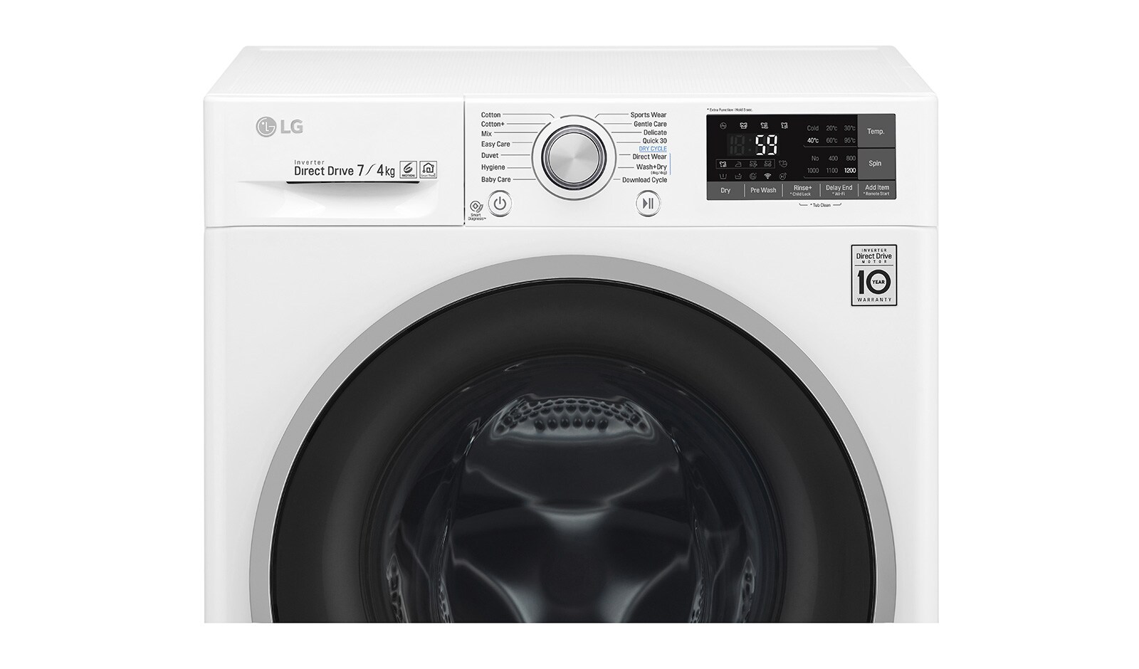 LG 1-7 kg / 1-4 kg 6 Motion Direct Drive Kombinerad tvätt/tork, slim 45cm djup, Wi-Fi & energiklass B, F2J7HM1W