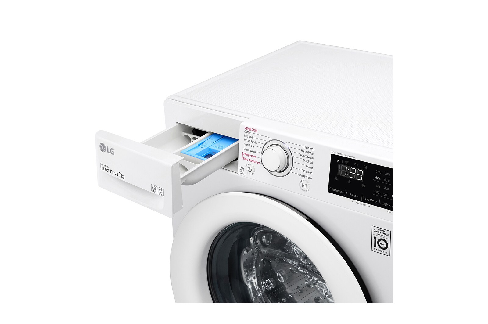 LG 7 kg Tvättmaskin(Vit) - Energiklass E, Steam, AI DD™, Smart Diagnosis™, F2WP207S0WS