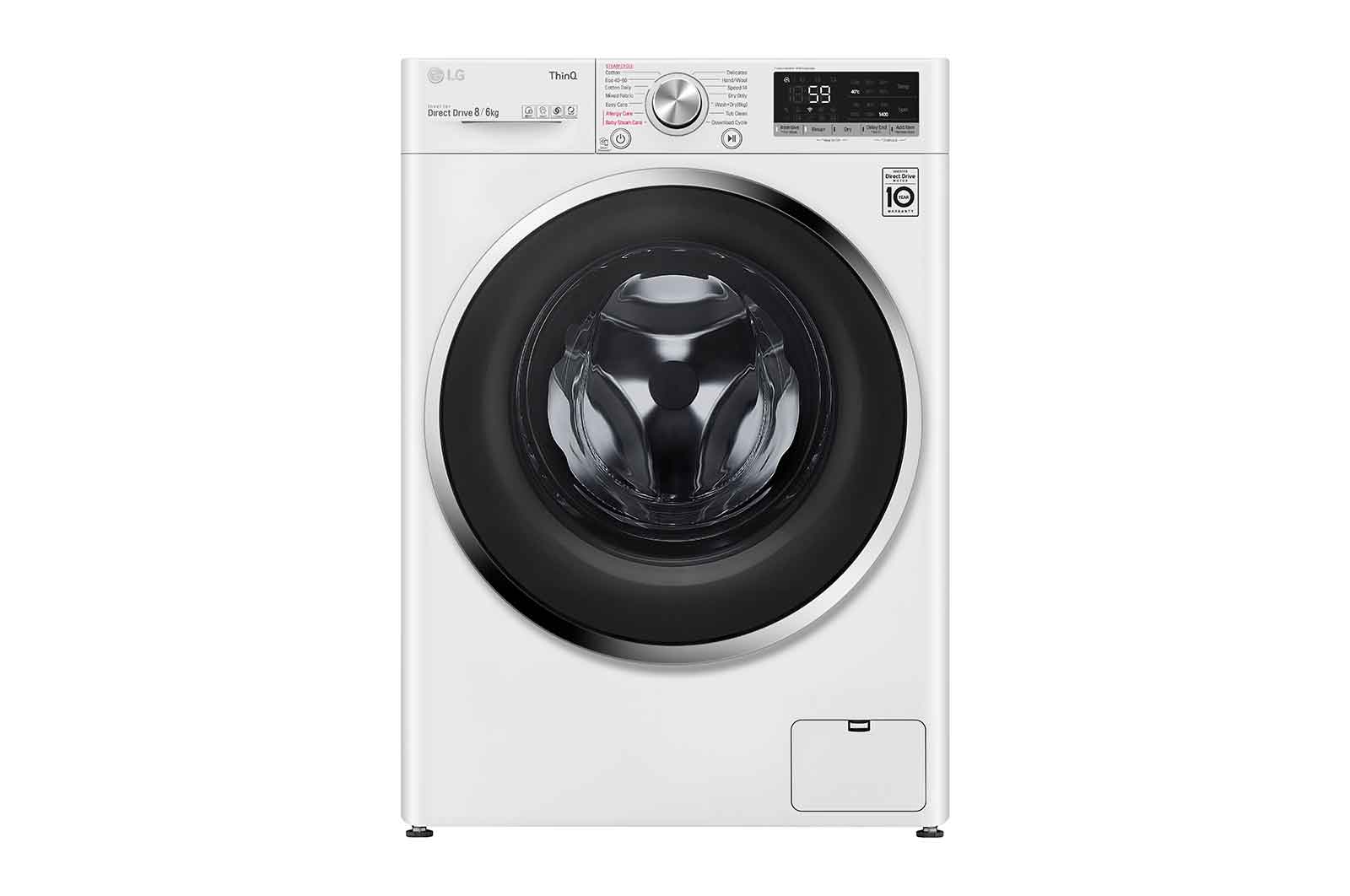 Vy framifrån av 8 kg / 6 kg Tvättmaskin/Torktumlare(Vit) - Steam, Energiklass E, AI DD™, Smart Diagnosis™ med Wi-Fi F4DV508S2WE