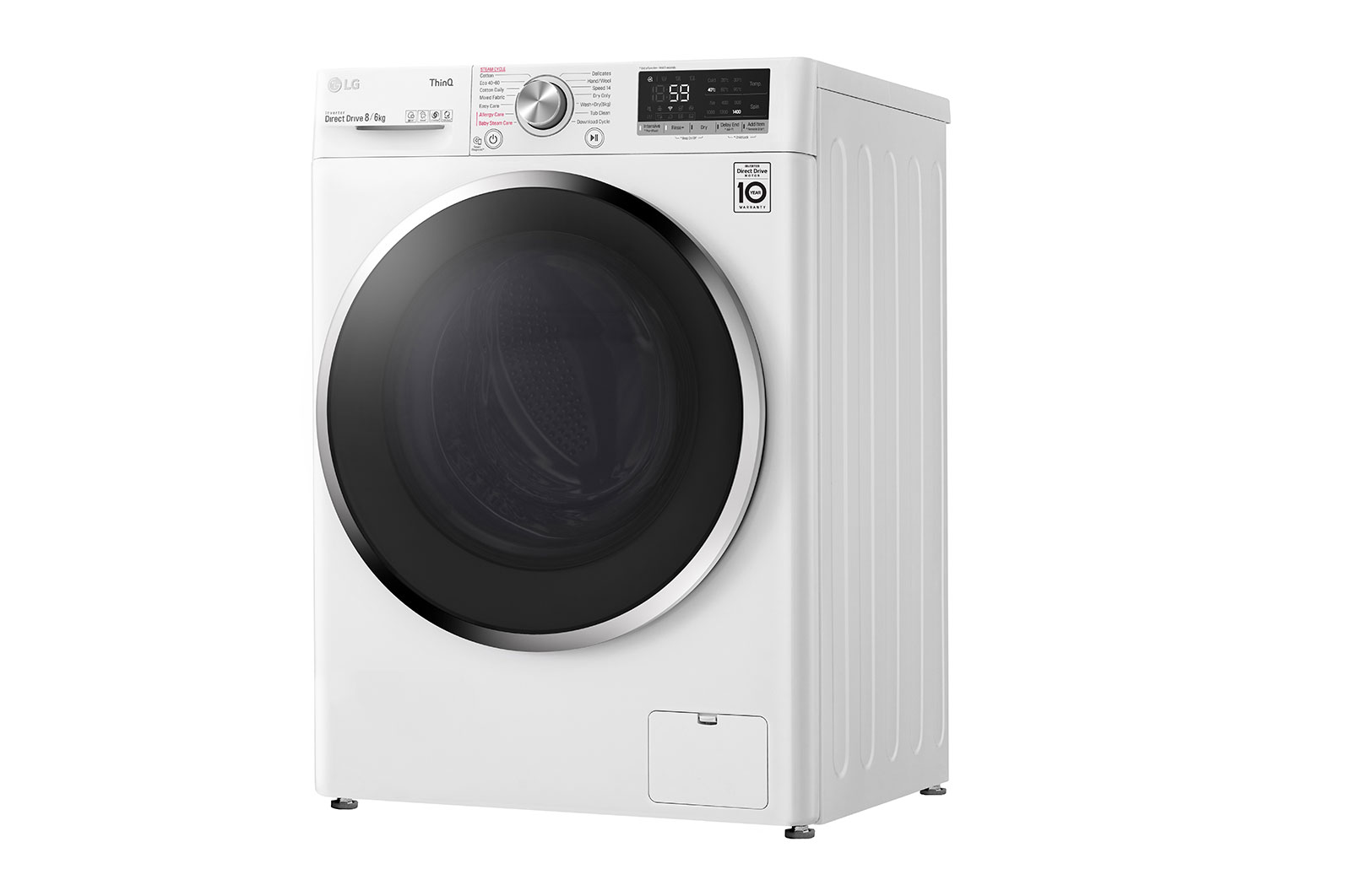 LG 8 kg / 6 kg Tvättmaskin/Torktumlare(Vit) - Steam, Energiklass E, AI DD™, Smart Diagnosis™ med Wi-Fi, F4DV508S2WE