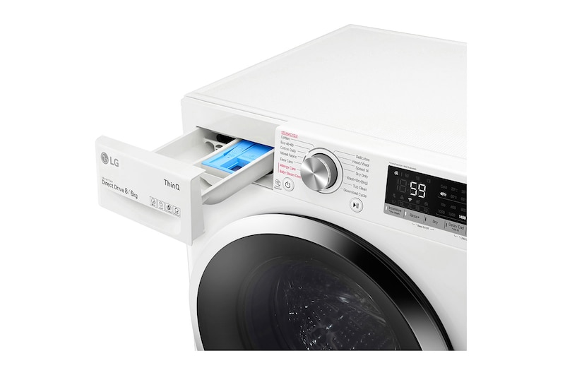 LG 8 kg / 6 kg Tvättmaskin/Torktumlare(Vit) - Steam, Energiklass E, AI DD™, Smart Diagnosis™ med Wi-Fi, F4DV508S2WE