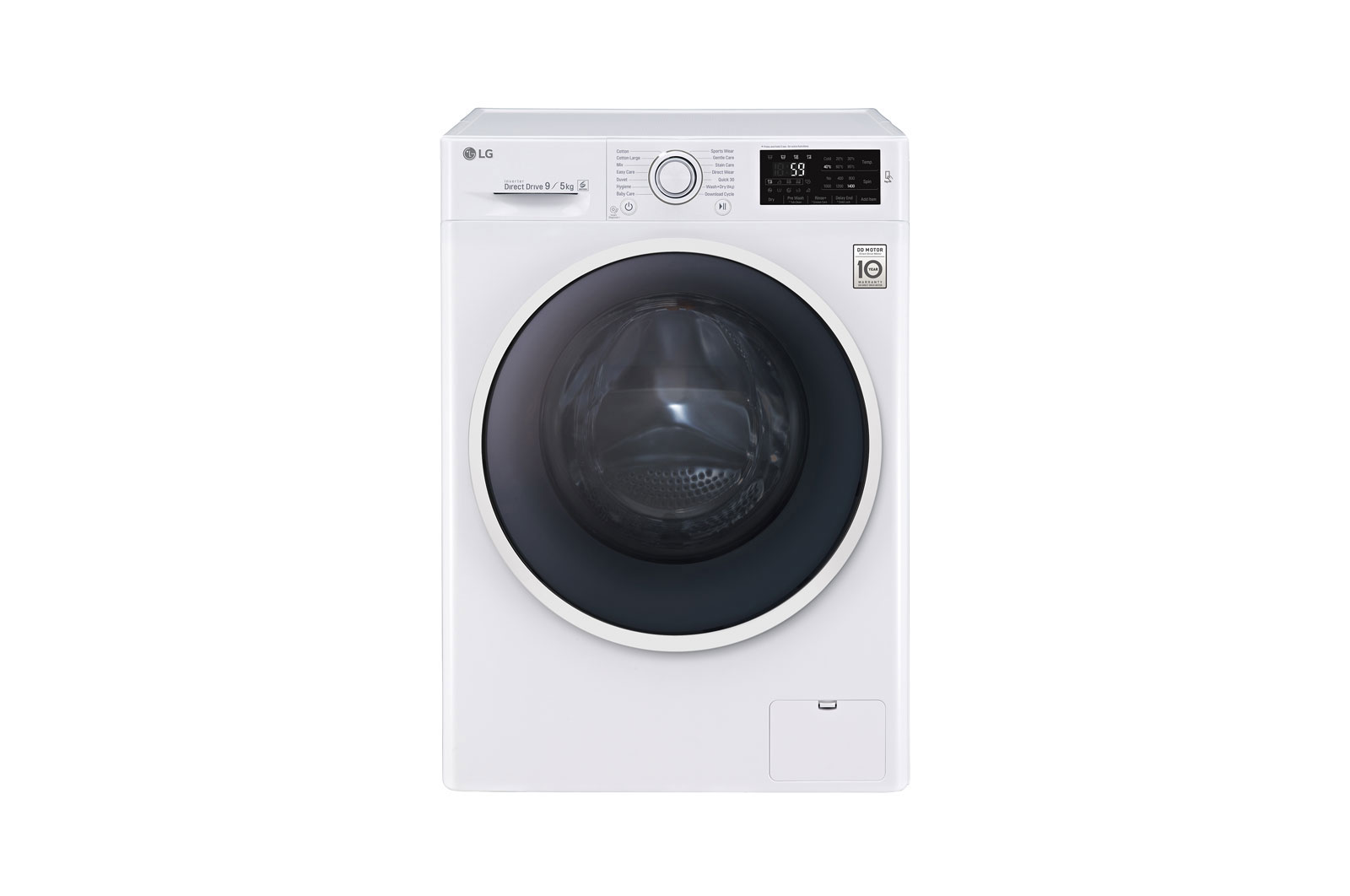 Vy framifrån av 1-9 kg / 1-5 kg Spa Steam &amp; 6 Motion Direct Drive Kombinerad tvätt/tork, energiklass A F4J6VG0W