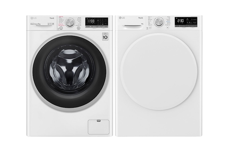 LG Tvätt (9kg) och tork (8kg)-paket (Vitt), Energiklass B/A++, F4RHV580
