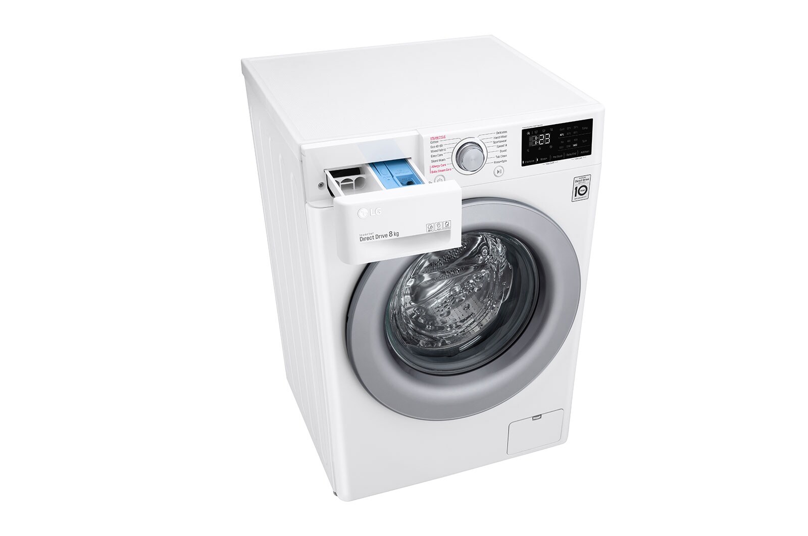 LG 8 kg Tvättmaskin(Vit) - Steam, Energiklass C, AI DD™, Smart Diagnosis™, F4WP308S1W
