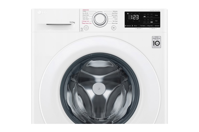 LG 10.5 kg Tvättmaskin(Vit) - Steam, Energiklass B, AI DD™, Smart Diagnosis™, F4WV210S0W