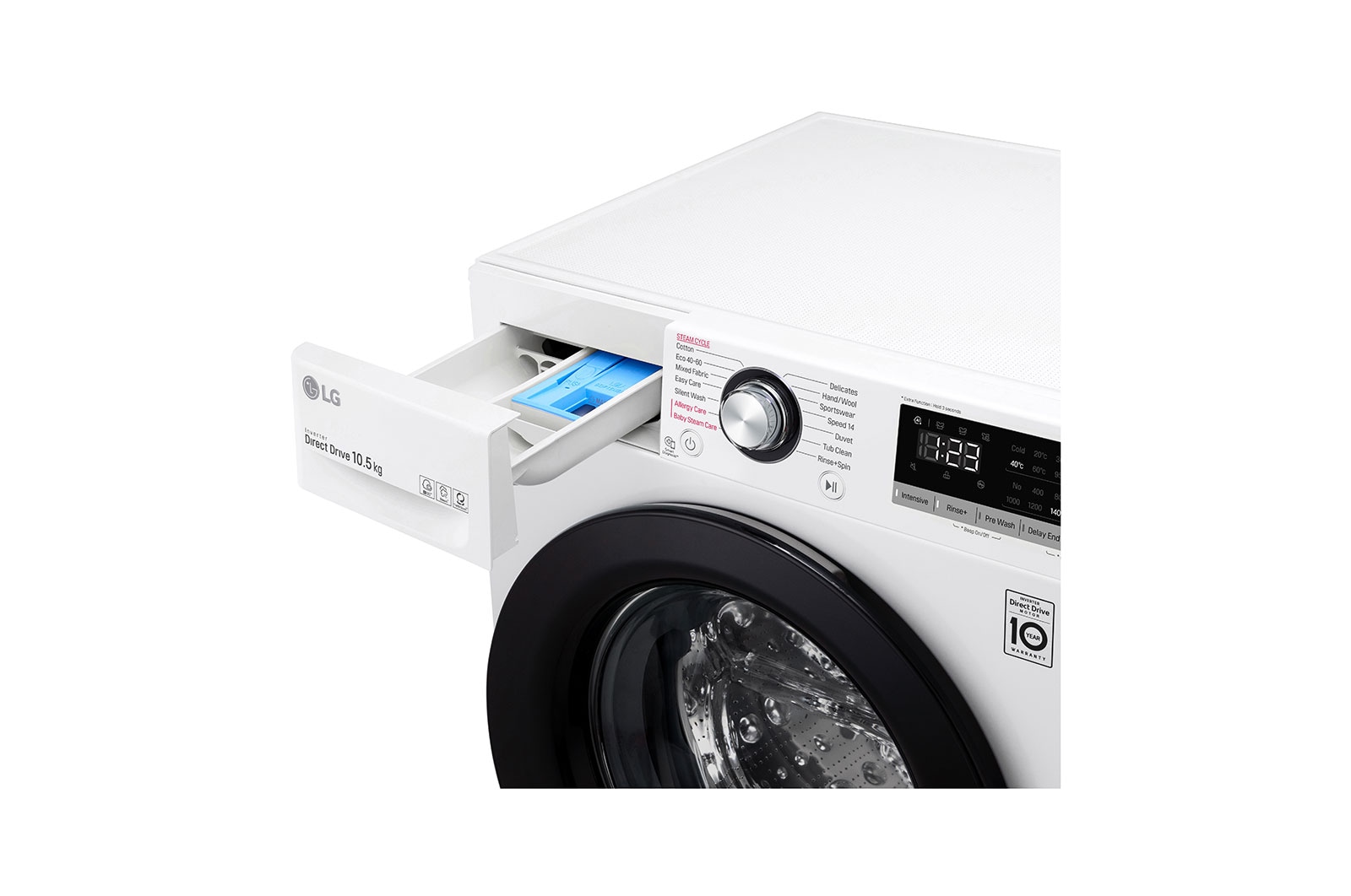 LG 10.5 kg Tvättmaskin(Vit) - Steam, Energiklass B, AI DD™, Smart Diagnosis™, F4WV410S3W