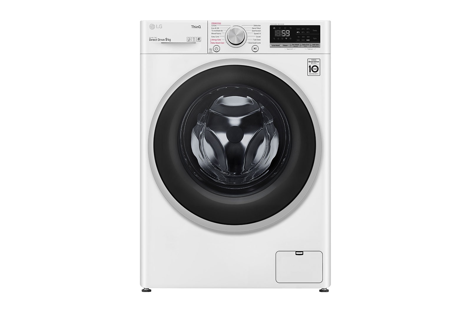 Vy framifrån av 9 kg Tvättmaskin(Vit) - Steam, Energiklass D, TurboWash™, AI DD™, Smart Diagnosis™ med Wi-Fi F4WV509S1W