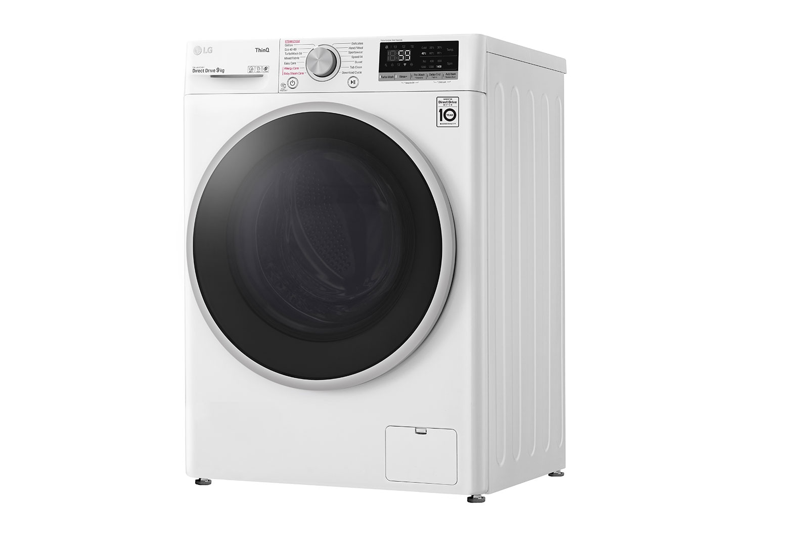LG 9 kg Tvättmaskin(Vit) - Steam, Energiklass D, TurboWash™, AI DD™, Smart Diagnosis™ med Wi-Fi, F4WV509S1W