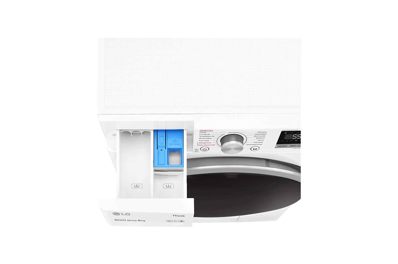 LG 9 kg Tvättmaskin(Vit) - Steam, Energiklass D, TurboWash™, AI DD™, Smart Diagnosis™ med Wi-Fi, F4WV509S1W