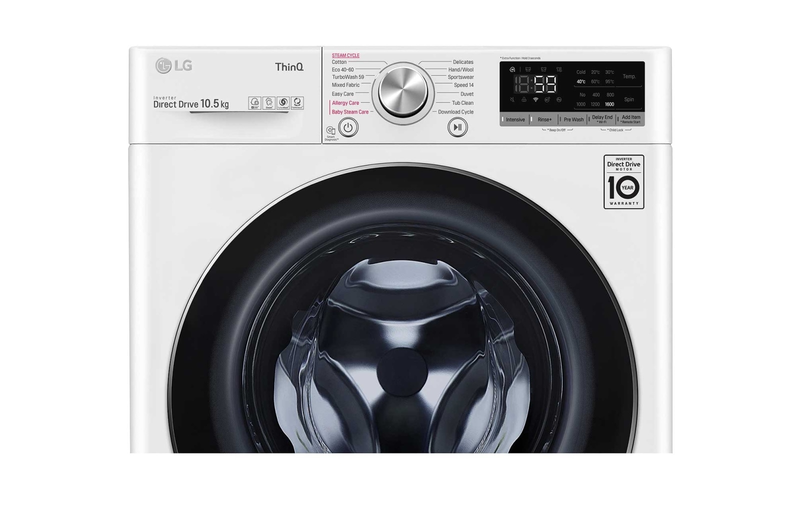 LG 10,5 kg Tvättmaskin(Vit) - Steam, Energiklass B, TurboWash™, AI DD™, Smart Diagnosis™ med Wi-Fi, F6WV710S1W