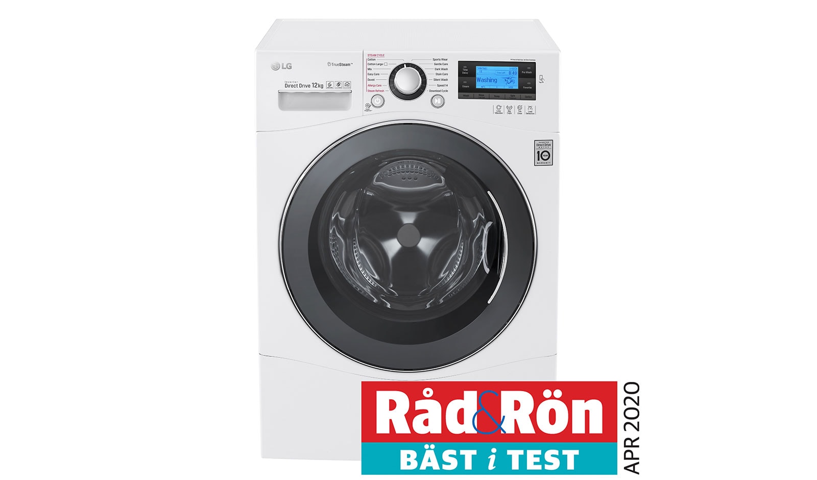 Vy framifrån av 12 kg Tvättmaskin(Vit) - True Steam™, TurboWash™, Smart Diagnosis™ med NFC FH495BDS2