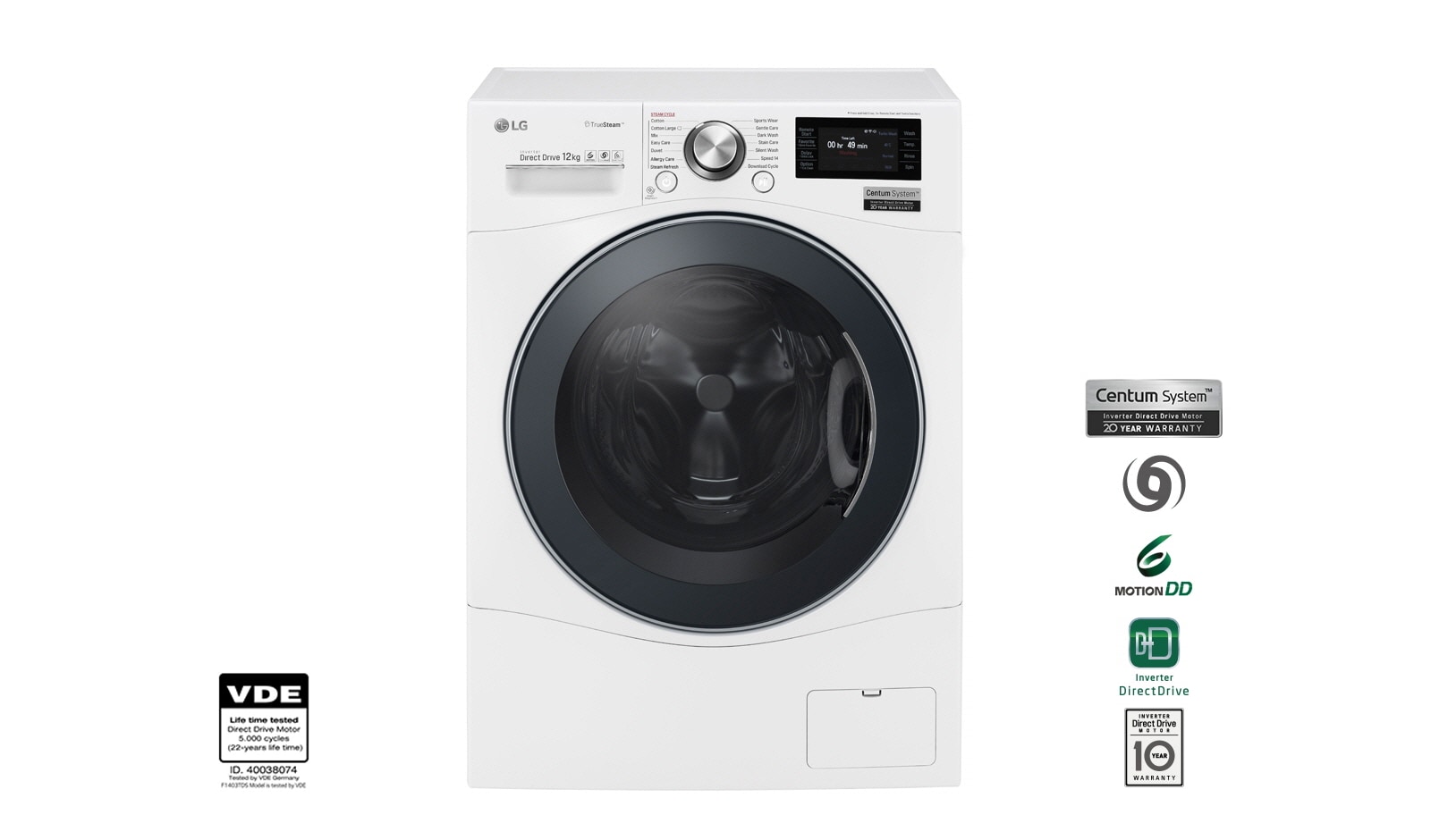 LG 12 kg Tvättmaskin(Vit) - True Steam™, Energiklass A, TurboWash™, Smart Diagnosis™ med Wi-Fi, FH6F9BDS2